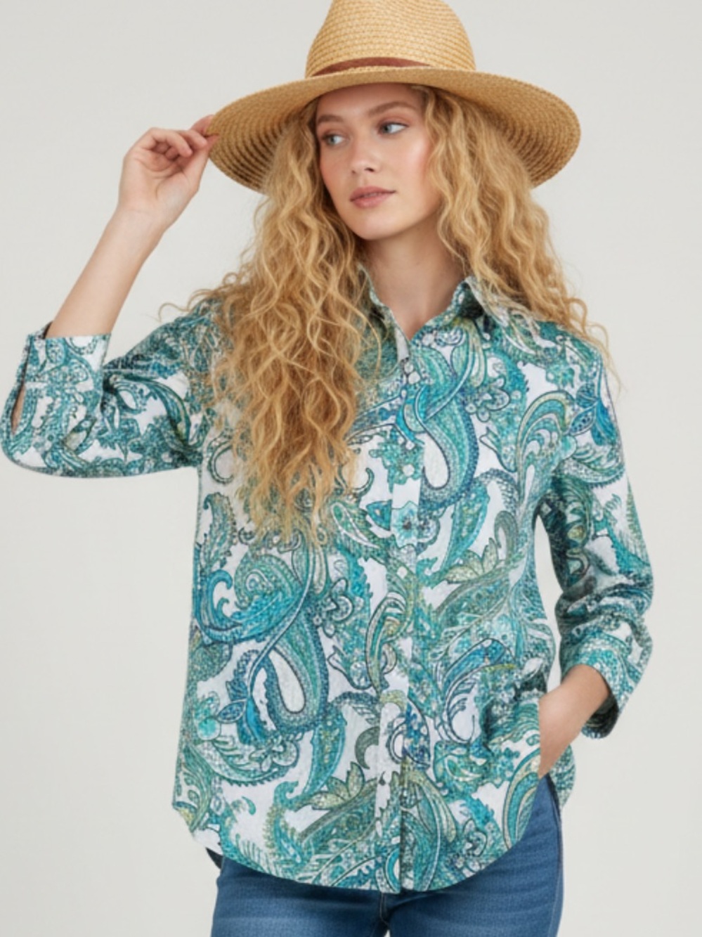 Chaps Blue & Green Paisley Button-Down Shirt